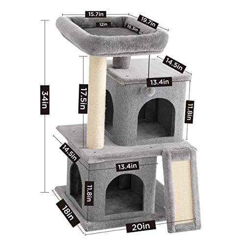 Lesure Cat Tree For Large Cat - Cat Tower For Indoor Cats With Scratching Post And Platform, Multi-Level Pet Play House Stable Kitty Furniture, 34 Inches Tall, Grey #TOP5
