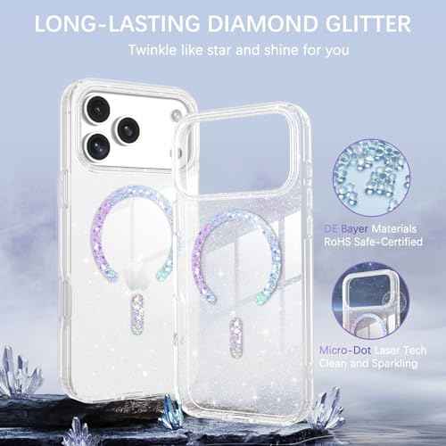 Image of DOMAVER for iPhone 17 Pro Case Glitter, Magnetic Case Compatible with MagSafe, Cute Slim Sparkle Bling Shockproof Protective Phone Cover for iPhone 17 Pro 6.3'', Clear