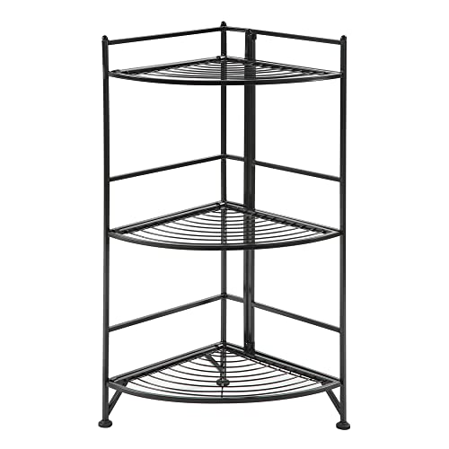 Image of Convenience Concepts Xtra Storage 3 Tier Folding Metal Corner Shelf, Black