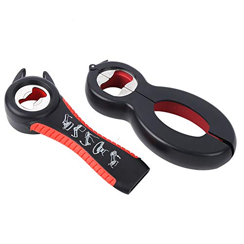 Nikou Kit de abridor de botellas multifunción 5 en 1, abrelatas, abridor de tarros, abridor de tapa, utensilio de cocina para uso doméstico, negro y rojo