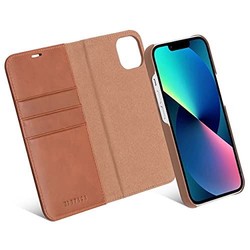 Coque iPhone 13 Case Cuir Marron - KANVASA 2-in1 Portefeuille Couvercle Magnétique à Rabat 2 en 1 en Cuir Vrai Haut de Gamme pour iPhone 13 (6.1") Original Cover