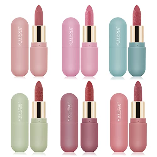 Miss Rose M 6 Colors Matte Waterproof Lipstick Set, Labiales Matte Larga Duracion 24 Non-Stick Cup Matte Carved Lipstick,Best Gifts For Girl Or Women（6Pcs） #TOP7