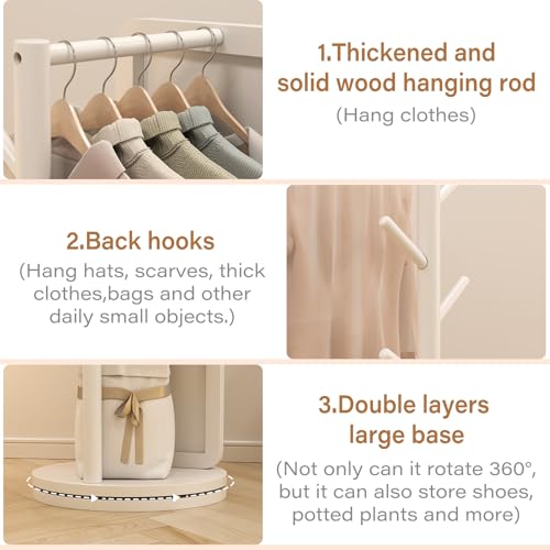 Image of AnywaysWood 70 inchx19 inchFull Length Mirror with Stand,Coat Rack with Mirror,Solid Wood Floor Mirror,Swivel Mirrorfor Bedroom, Living Room, Cloakroom