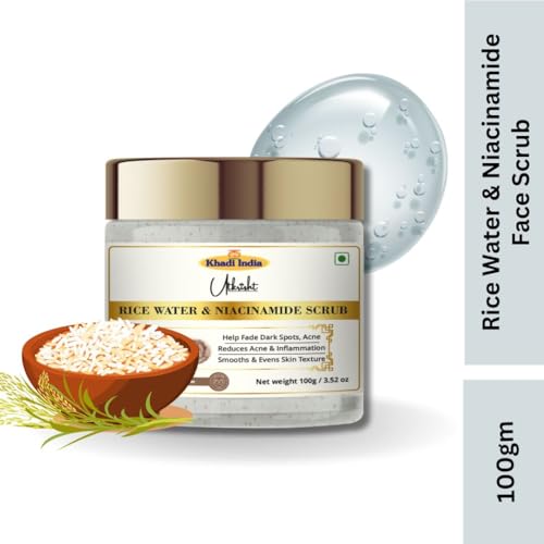 Image of Khadi Rice Water & Niacinamide Face Scrub 100 gm | Refreshes, Brightens & Even Out Skin | Minimizes Pore & Dark Spots for Glowing Skin | All Skin Types | Exfoliating Scrub for Men & Women
