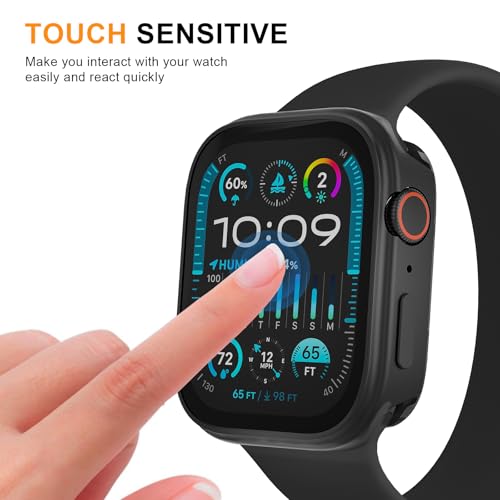 SDOCEBF Aluminum Alloy Case for Apple Watch 44mm Series 6 5 4 SE SE2 SE3, Ultra Slim Shockproof Protective Cover, Built-in 9H Tempered Glass Screen Protector, Black - image 3