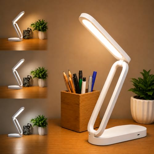 Image of BKK Rechargeable LED Study Table Lamp with Touch Sensor, 3 Color Modes & Stepless Dimming, Portable USB Desk Light for Study, Reading & Bedside