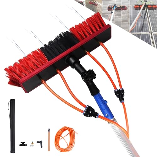 Kit de poste telescópico de limpieza de ventanas, cepillo extensible de alimentación de agua y limpiador de paneles solares para techos de invernadero, equipo de limpieza eficiente al aire libre