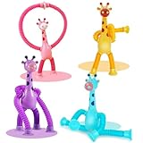 Pop Tubes Giraffe Fidget Toys for Kids, Telescopic Suction Cup Sensory Toys, Calming Anxiety & Stress Relief for Boys & Girls Ages 3–9, Fun Basket or Stocking Stuffer Gift - 4 Pack