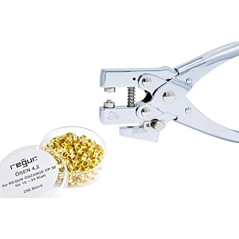 REGUR EP 30 Punch and Eyelet Pliers Set Including 100 Eyelets 4.2 mm for Contracts, Presentation, , Crafts, Decoration. 2-30 Sheets Cover