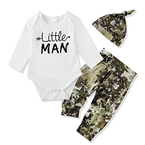 Savlot Neugeborenes Baby Junge Kleidung Kleiner Bruder Langarm Strampler + Cartoon Hose + Hut Säugling Junge Outfits 3 Stück Neugeborene Bekleidung Set 0-12 Monate, camouflage, 50 Cover