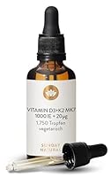 SUNDAY NATURAL® Vitamin D3 K2 Tropfen – Premium Vitamin D 3 1.000 IE (25µg) + K2-MK7 ≥99,8% all-trans 20µg – Kölner Liste® - Hohe Bioverfügbarkeit, ohne unnötige Zusätze, laborgeprüft