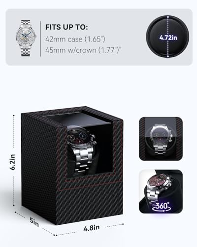 Image of Automatic Watch Winder with Japanese Motor - Silent Adjustable Rotation, Premium PU Leather Exterior and Soft Flexible Watch Pillows, Gift for Him, Christmas Gift 2025