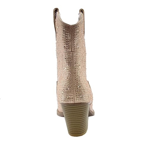 Image of ABSOLEX Women Western Cowgirl Cowboy Pointed Toe Rhinestone Ankle Booties | Casual Boots