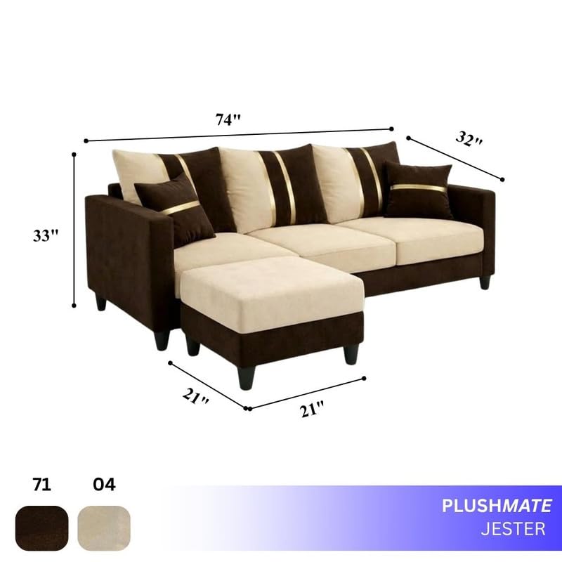 Image of Jester 4 Seater L Shape Sofa Set with Movable Ottoman | Flexible Left or Right Layout | Luxury Velvet Suede Fabric | Modern Living Room Sofa | Dark Brown-Cream