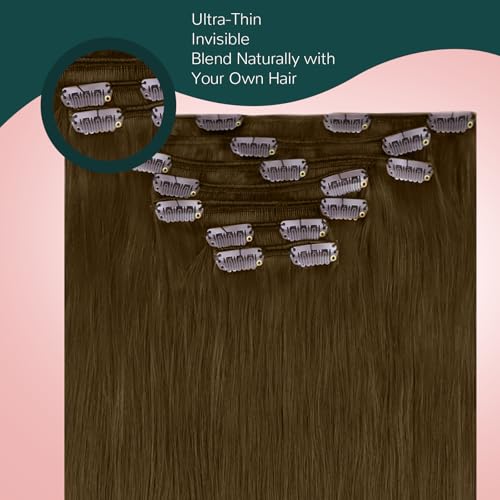 Image of Easyouth Clip in Hair Extensions Brown Hair Extensions Clip ins Medium Brown Real Hair Extension Clips in Human Hair for Short Straight Hair 12 Inch 7Pcs 85G