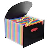 24 Pockets Expanding Files Folder with Lid, Qefuna A4 Letter Size Expandable File Organizer with Cover, Portable Rainbow File Folder with Closure, Monthly Self Standing Accordion Document Organizer