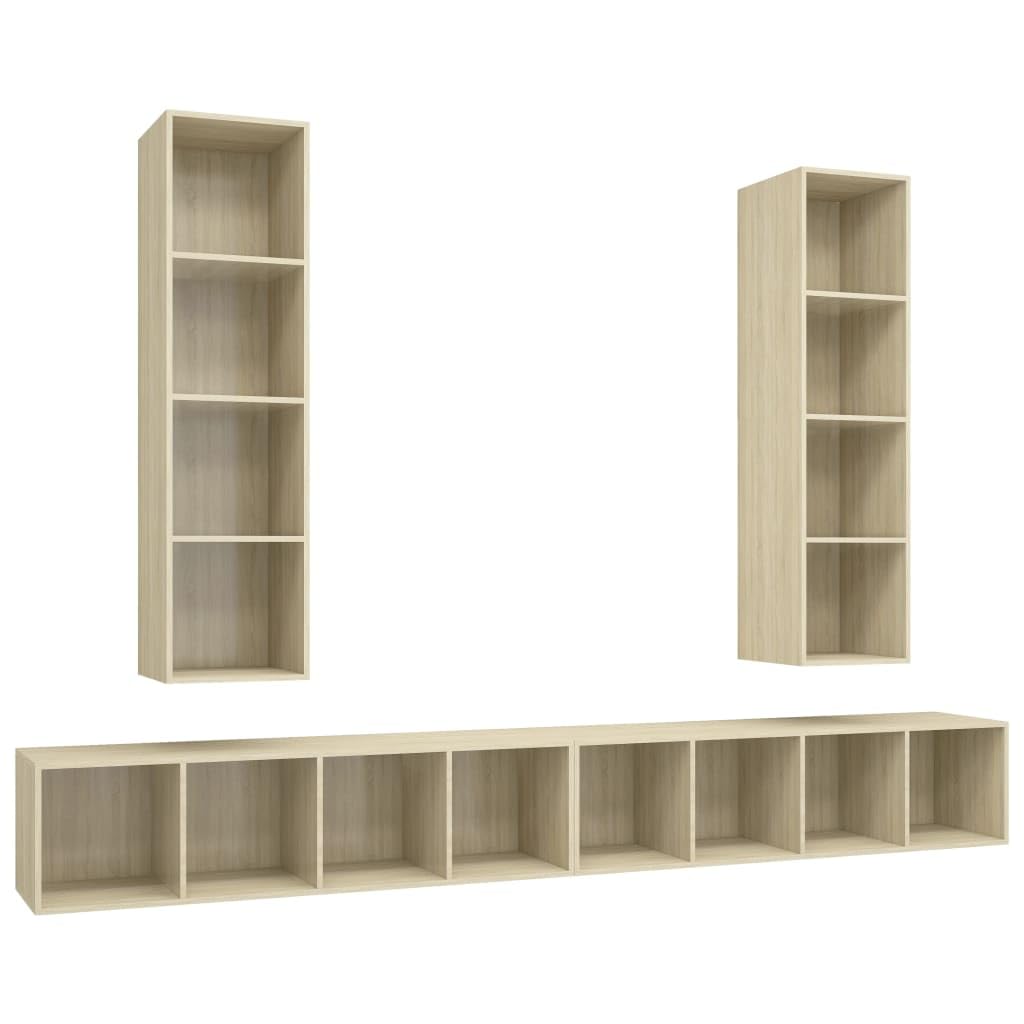 VidaXL Set Mobile TV A Parete Con Luci LED 4 Pezzi – Grigio Sonoma – Legno Multistrato – Mensole Porta Oggetti Modulari