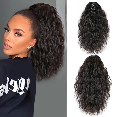 MAYSA Ponytail Hair Extension Claw Clip in Extension 14 inch Wavy Curly Ponytail Hair Extensions Synthetic Hairpiece for Women #4Dark Brown