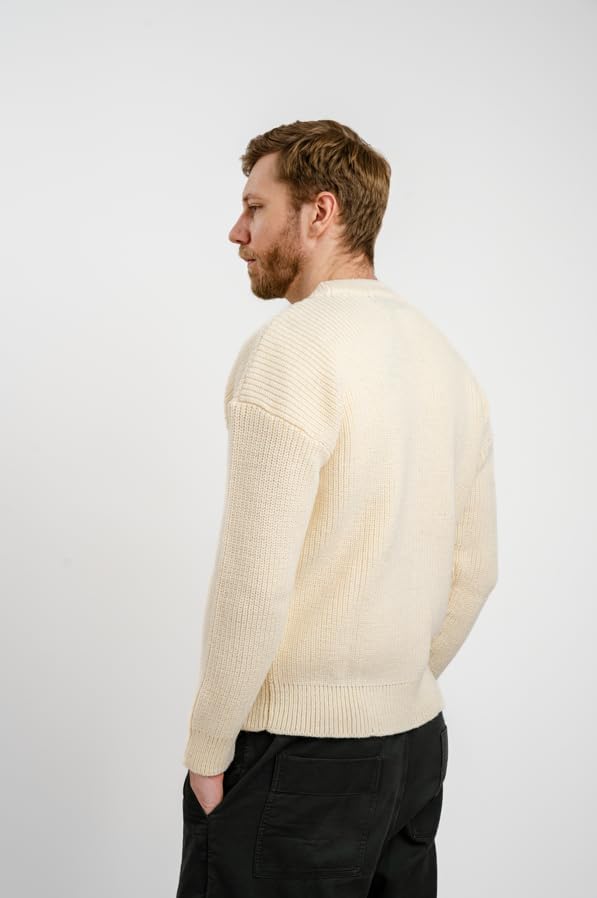100% Wool Fisherman Sweater for Men, Traditional Aran Crew Neck Knit Pullover, Made in Ireland - Image 3