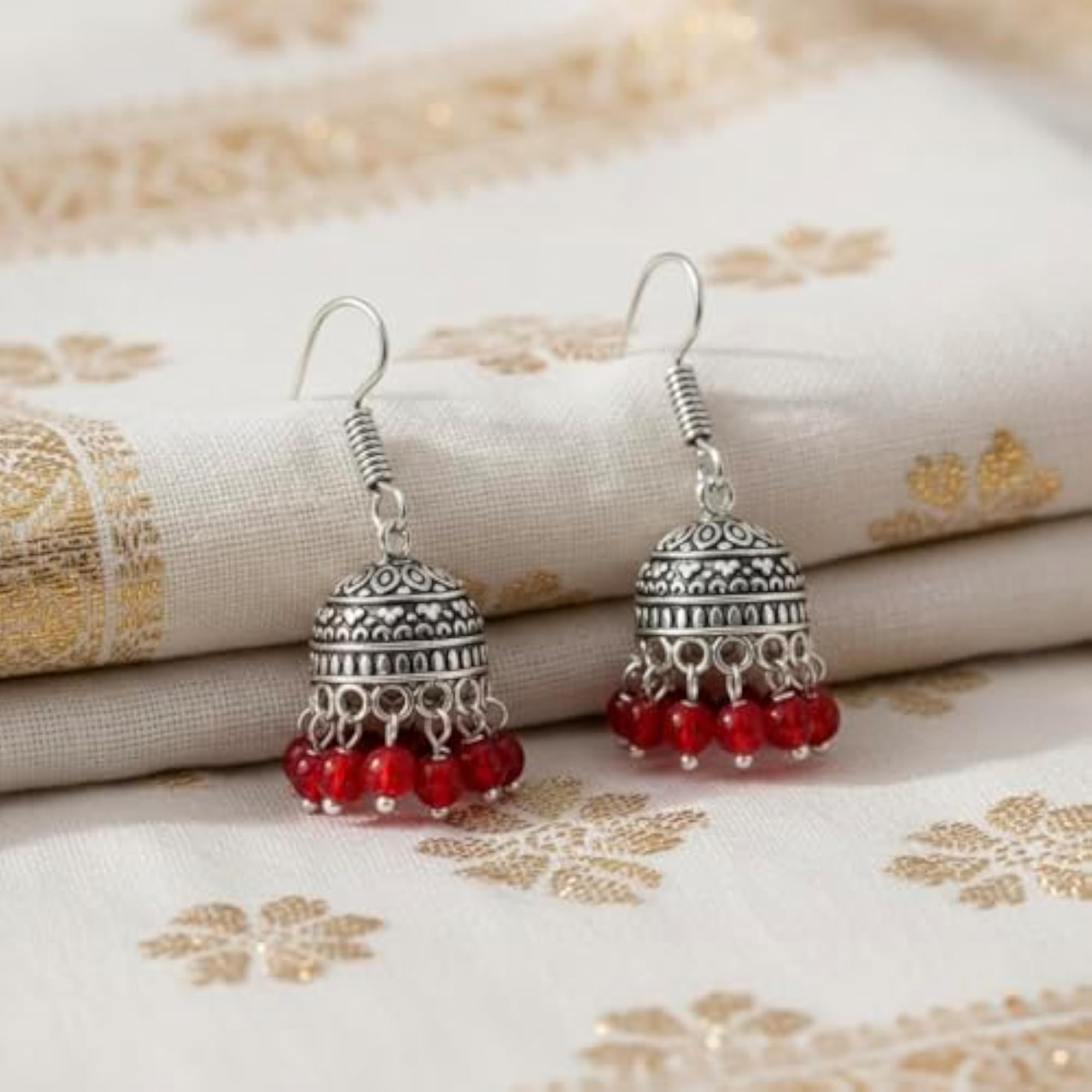 Oxidised Silver Jhumka Earrings, Traditional Lightweight Design