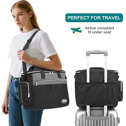 TAIHOYIN Hunde Reisetasche Flugzeug Haustier Reiseset für Hundezubehör mit 2 Futtertasche + 2 Zusammenklappbare Schüsseln + Fütterungsmatte+Hundeleckerli Tasche Hundetragetasche für Unterwegs, Schwarz