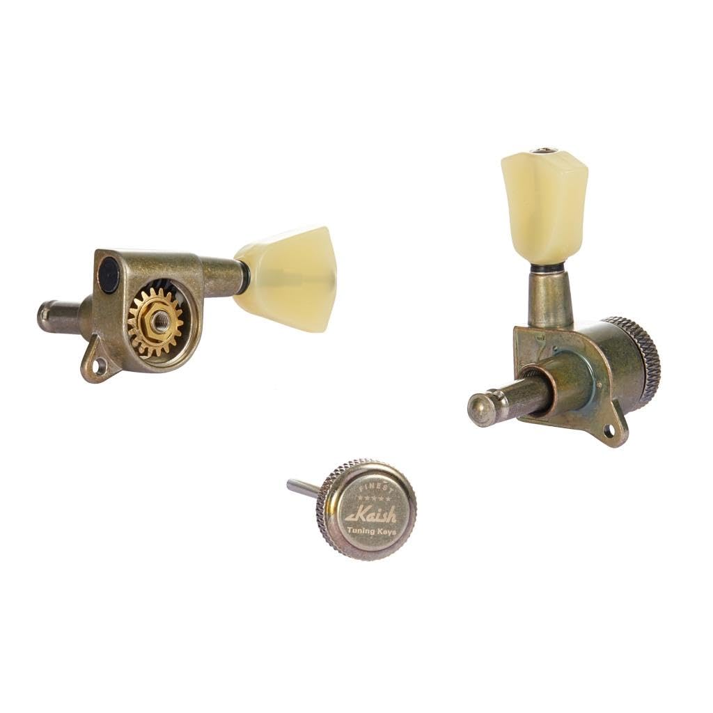 KAISH Afinadores de bloqueo de botón Keystone 3x3 18:1 para guitarra, máquinas de afinación de bloqueo para LP/Les Paul/SG/ES o guitarras acústicas, níquel reliquia