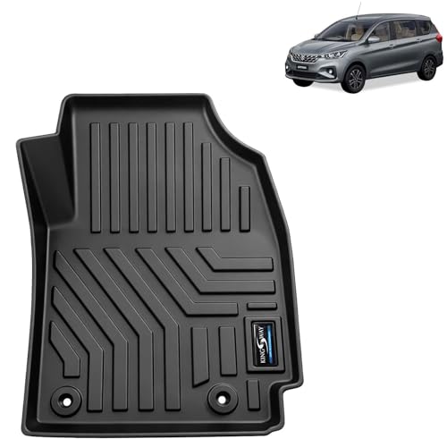 Image of KINGSWAY Accessories Custom-Fit TPE 5D Car Floor Mats Only Compatible with Maruti Suzuki Ertiga | Year 2025 Onwards | Set of 4 Pcs | All Weather Anti Slip Foot Mat | Black | 2 Years Warranty