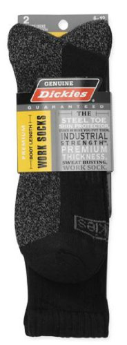 Dickies Genuine Mens 2-Pair Boot Length Work Socks - Black With Grey 6-12