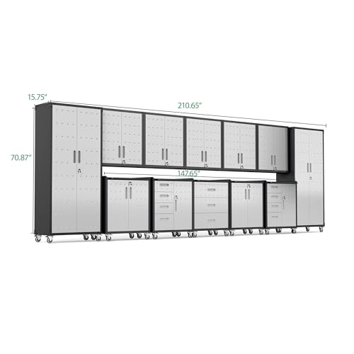 Image of 12-Piece Heavy Duty Steel Garage Cabinet System | All-in-One Modular Garage Cabinet Set for Ultimate Workshop Organization | Easy Assembly Garage Storage Cabinets & Tool Bench