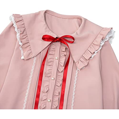 Image of Lolita Women Ruffle Sailor Collar Blouse Shirt Kawaii Teen Bow Tie Cat Ears Fashion Button Front Junior Cute Tops