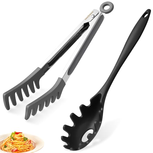 Xyingshine 3-in-1 Pasta Server Set with Non-Slip Ergonomic Handles - Heat Resistant Silicone Spaghetti Spoon, Pasta Tong & Strainer - Perfect for Cooking, Serving, and Draining, Dishwasher Safe