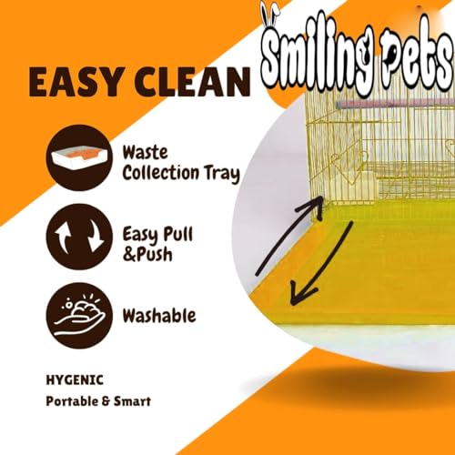 Image of Metal Bird Cage 2.5 Feet For Parakeet, Lovebird, Parrot, Budgie, Cockatiel Cage Hammock 30X18X18 Inch (Yellow)