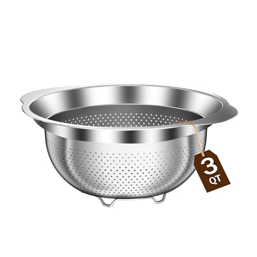 Image of Colander, Stainless Steel Colander for Kitchen, Stainless Steel Strainer, Pasta Strainer for Spaghetti Fruits Vegetables Cooking Food, Kitchen Food Strainer - 3 QT