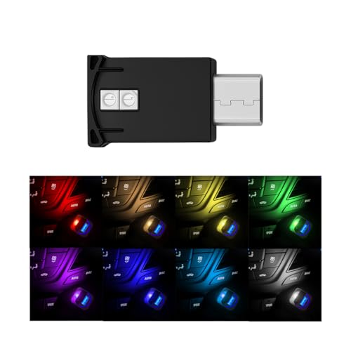 Lámpara LED Car Mini USB para vehículo tipo C, 8 colores RGB