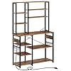 Rolanstar Baker's Rack, 67inch 10-Tier Kitchen Utility Storage Shelf with 15 Hooks, Large Kitchen Rack with Power Outlet, Microwave Oven Stand, Stable Coffee Bar, Rustic Brown