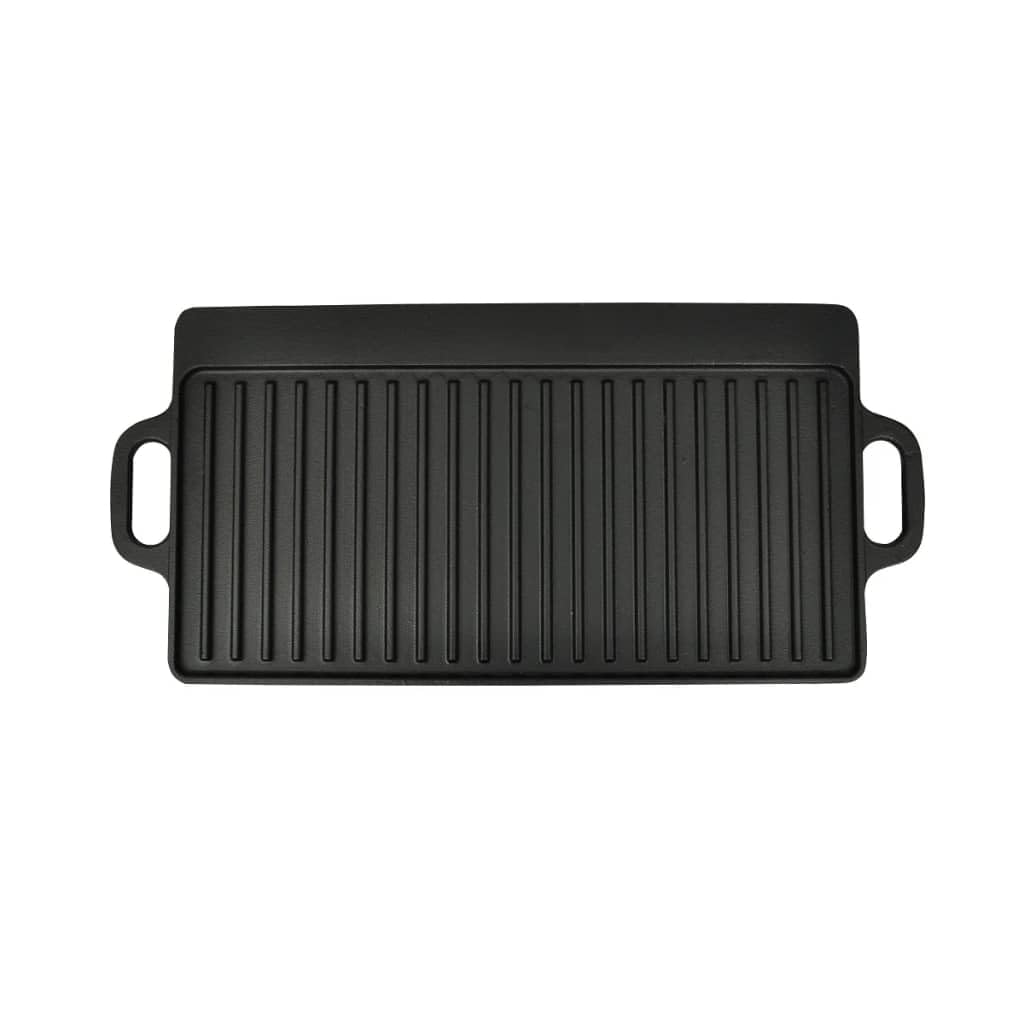 Mangloder - Placa reversible para barbacoa, 2 unidades, hierro fundido, 46 x 23 cm, antiadherente, estriada, inducción, horno, estufa de gas, vitrocerámica, rectangular para filete, pescado, verduras