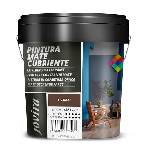JOVIRA PINTURAS Pintura Mate Cubriente | 24 colores | Pintura interior-exterior con excelente poder cubriente. (4 Litros, Tabaco)-T