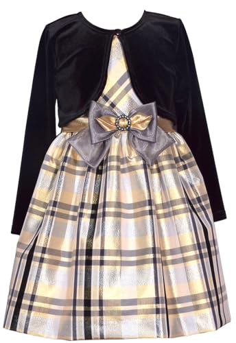 Bonnie Jean Christmas Dress Nutcracker Dress with Gold Cardigan