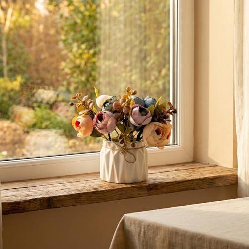 Image of Dekorly Artificial Lavender Plant in White Pot, 18cm - Realistic Faux Flower Arrangement for Home & Office Decor (Set of 1) (1, New Peonies Mult)