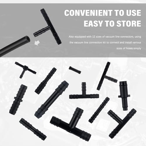 Image of 64PCS Vacuum Line Connectors Kit,Heat Resistant 240℃ (460℉) Vacuum Hose Connector Assortment for Tightly Connecting Vacuum Lines,Silicone Vacuum Hose,Multiple Size Vacuum Tube Fittings (64PCS)