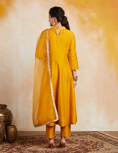 Image of Amazon Brand - Myx Women's Embroidered Kalidar Kurta Pant Set with Organza Dupatta (Available in Plus Sizes)