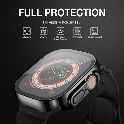 Image of Case Compatible with Apple Watch Ultra 49mm with Built-in Tempered Glass Screen Protector, All-Around Ultra-Thin Bumper Full Cover Hard PC Protective Case for iWatch, Black