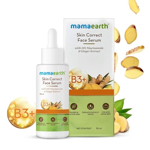 Mamaearth Skin Correct Face Serum | with Niacinamide and Ginger Extract to Reduce Acne Marks and Scars | Hydrating Serum Minimizes Open Pores | 1.01 Fl Oz/30ml