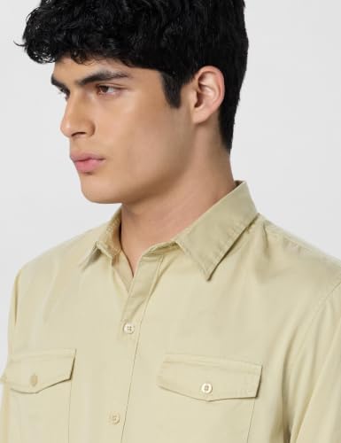 Image of Veirdo Men's Pure Cotton Utility Shirt | Full Sleeve Casual Button-Down with Dual Chest Pockets | Stylish & Comfortable Everyday Wear | Colors: Beige, Black, Maroon, Olive, Rust & White