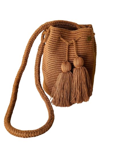 TERRA FUSION Wayuu hecho a mano | Bolsa Cubo Medio | Bolsa Ética | Marrón, marrón, Medium