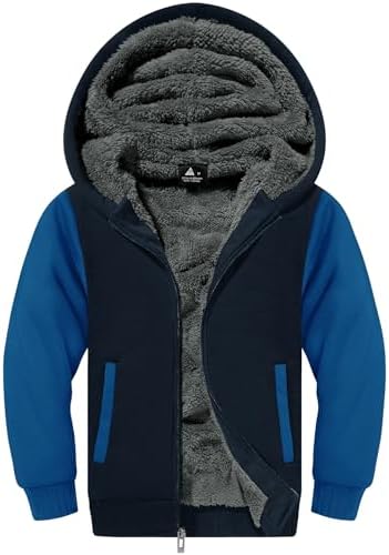 SwissWell Fleecejacke Kinder Jungen Warme Gefüttert Sweatjack Fleece Jacke mit Kapuze Jungen Winterjacke Kapuzenjacke für Kinder mit Reißverschluss Kuscheljacke