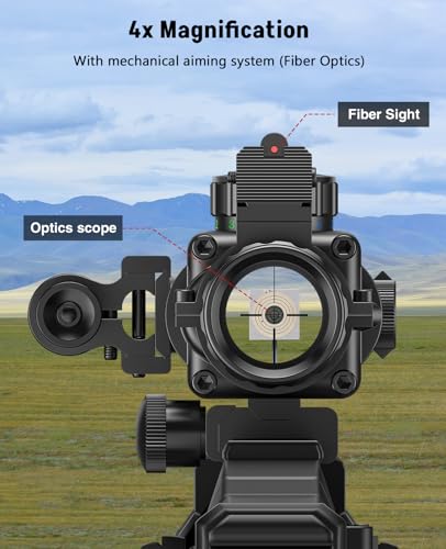 MidTen 4x32 Prism Tactical Rifle Scope Red & Green & Blue Illuminated Reticle Hunting Guns Scope with Mount for 20mm Rail and Fiber Optic Sight and IIIA/2MW Green Laser Sight