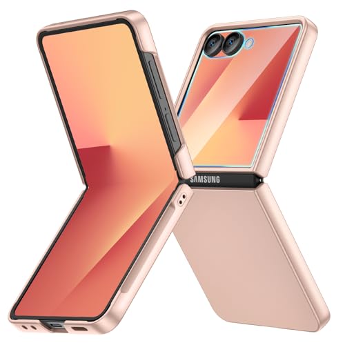Image of Ruky for Samsung Z Flip 7 Case, with Built-in Screen Protector, Gold | Full Body Hard PC Slim Anti-Scratches Shockproof Wireless Charging Women Girls Phone Case for Samsung Galaxy Z Flip 7, Gold