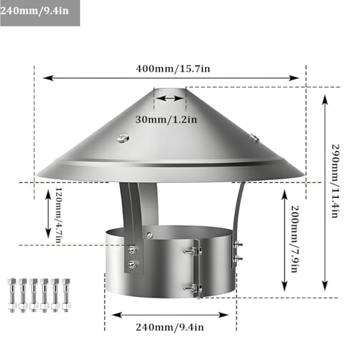 Tapa de chimenea regulable de 3 a 11.8 pulgadas con tornillos metálicos para techo 8