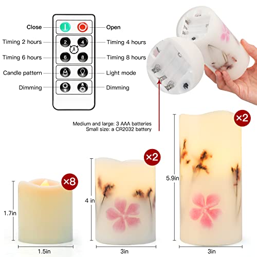 Tofu Flickering Flameless Candles, Real Wax Battery Operated Candles Pack Of 12, Embedded Dried Flowerled Led Candles With Remote & Cycling 24 Hours Timer, Electric Candles For Home Spring Room Decor #TOP2